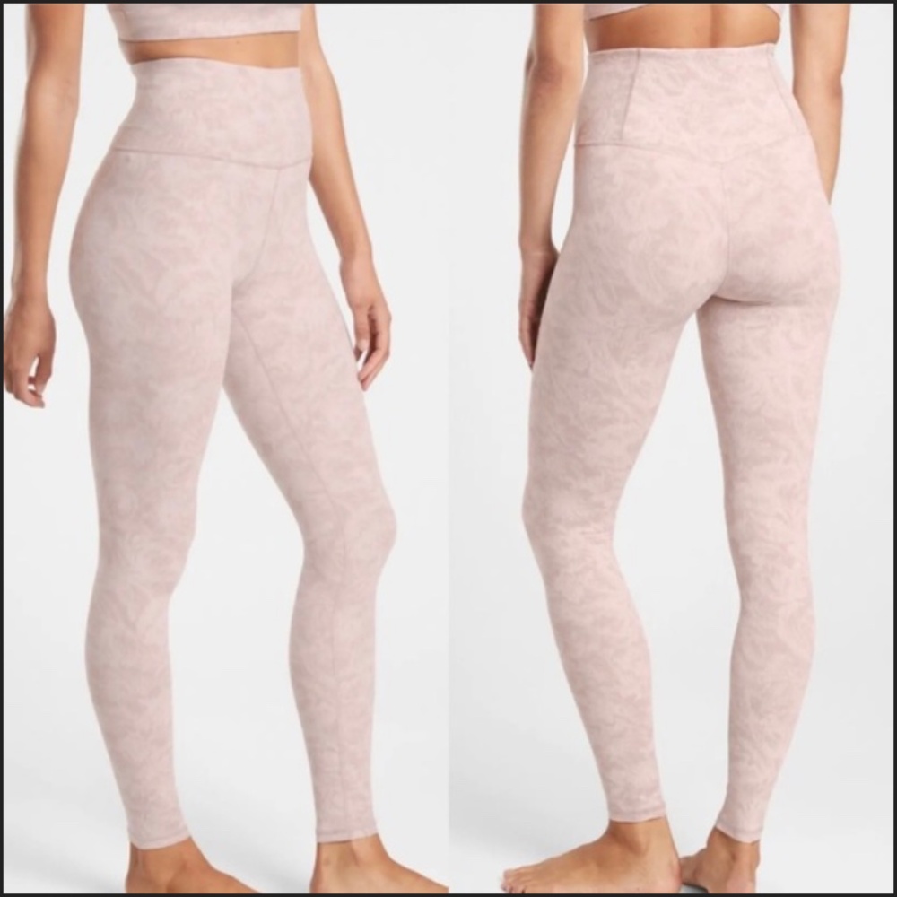 Athleta Elation Textured Tight in Frosted Floral Velvety Pink/Icelandic Mineral